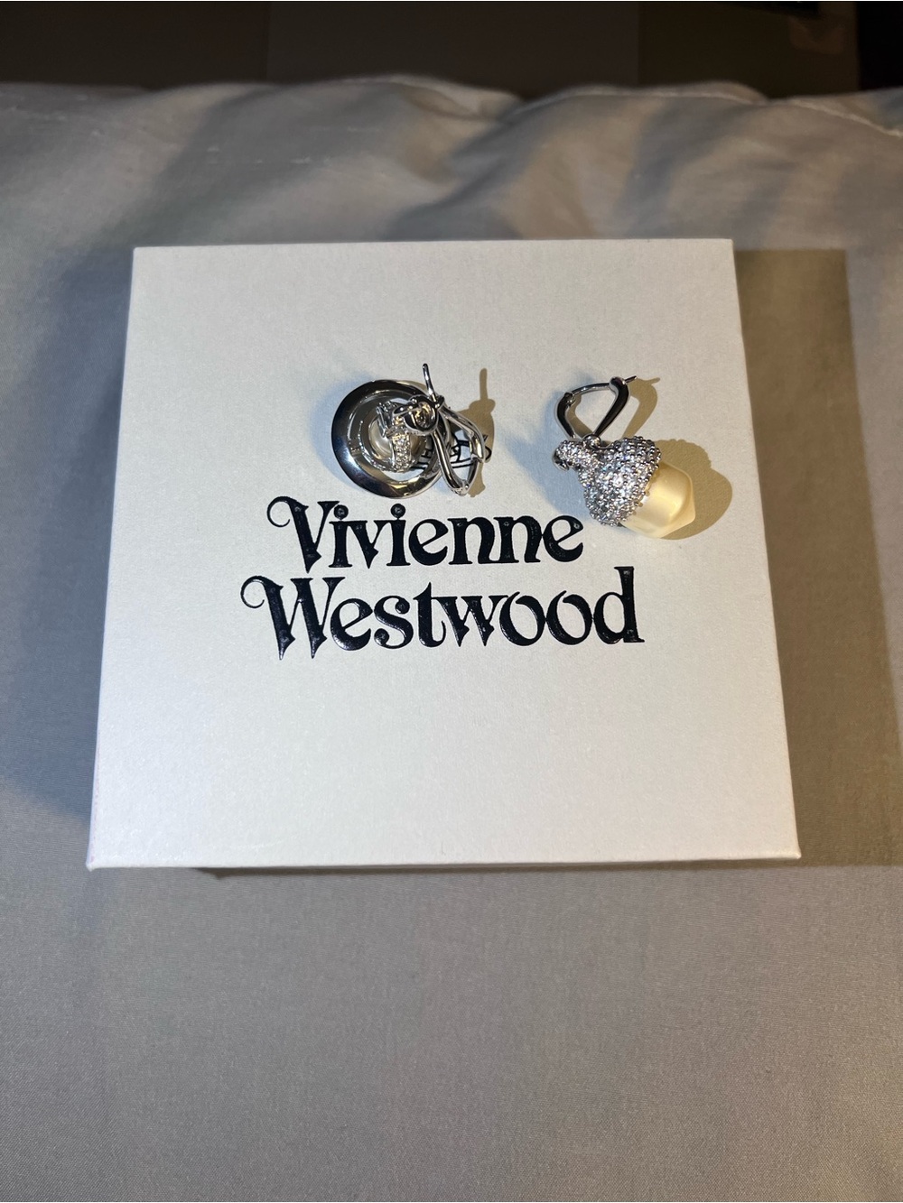 Vivienne Westwood Silver Orb Pearl Drop Crystal Acorn Pendant Earrings - Picture 5 of 5